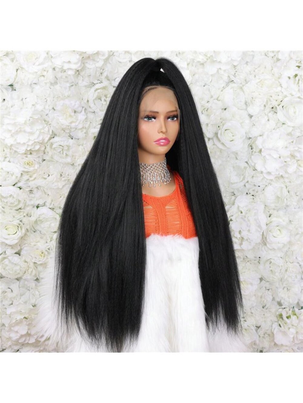 13X4 HD Transparent Full Lace Frontal Synthetic Wigs Yaki Kinky Straight